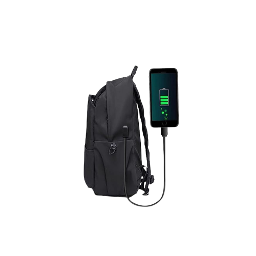 حقيبة ظهر رياضية لون اسود ضد الماء مع كيبل شحن من كانجارو