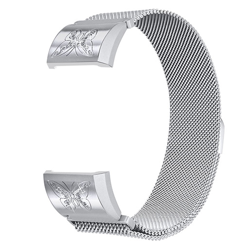 سير للساعة الرياضية فيت بيت ستانلس ستيل الفضة مع حجر الراين