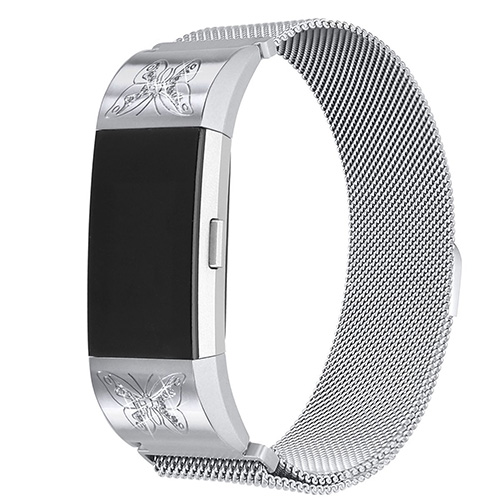 سير للساعة الرياضية فيت بيت ستانلس ستيل الفضة مع حجر الراين