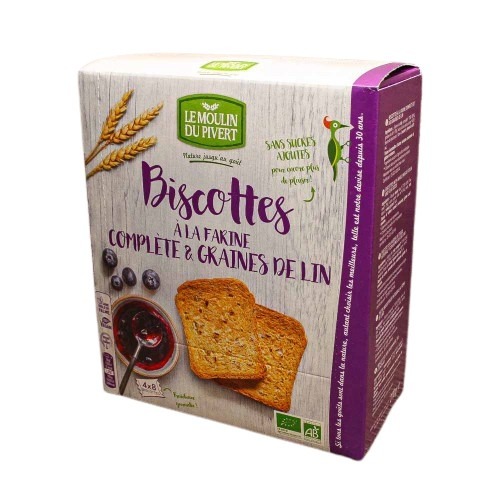 شابورة بدون سكر من الدقيق الكامل وبذور الكتان من لو مولان دو بيفير