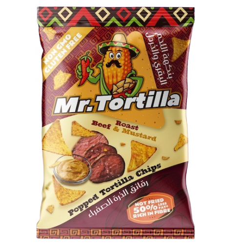 رقائق الذرة الصفراء مستر تورتيلا بنكهة لحم البقر المشوي والخردل من فيف فري